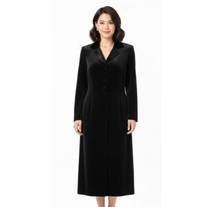 ALGO Womens Size 4 Classic Very Dsrk Blue Long Sleeve Dress Coat Velvet Like